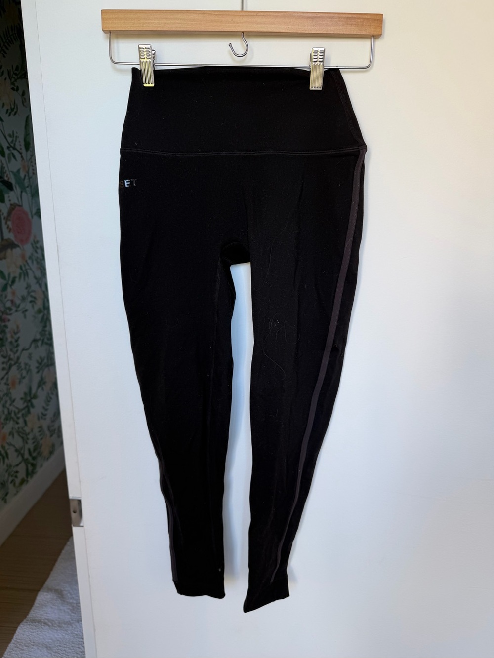 SET Active Black High-Waist Performance Leggings with Side Stripe + Sports Bra